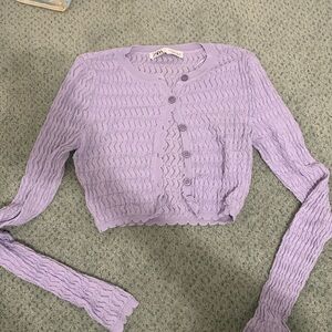 purple cardigan